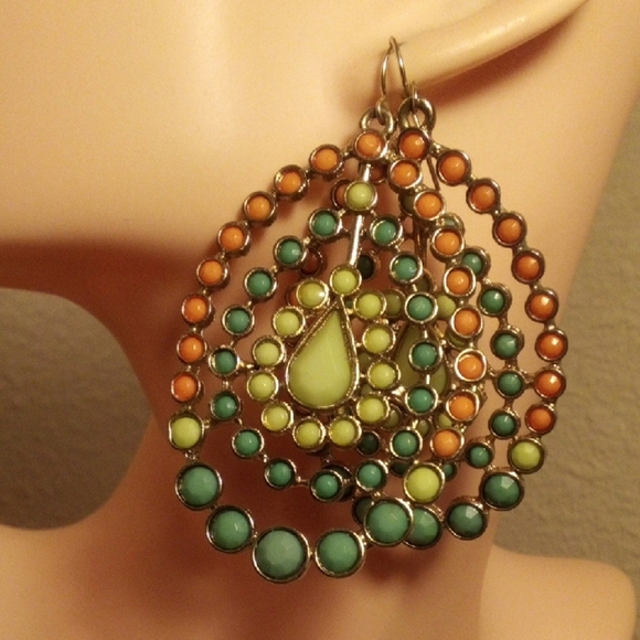 None Jewelry - Multi-Color Teardrop Filigree Earrings - Unbranded